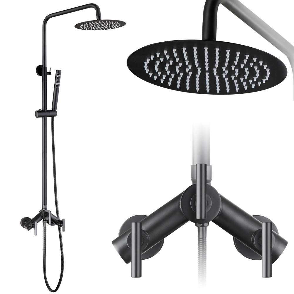 Premium Matte Black Outdoor & RV Shower System | Stainless Steel Rainfall & Handheld Combo