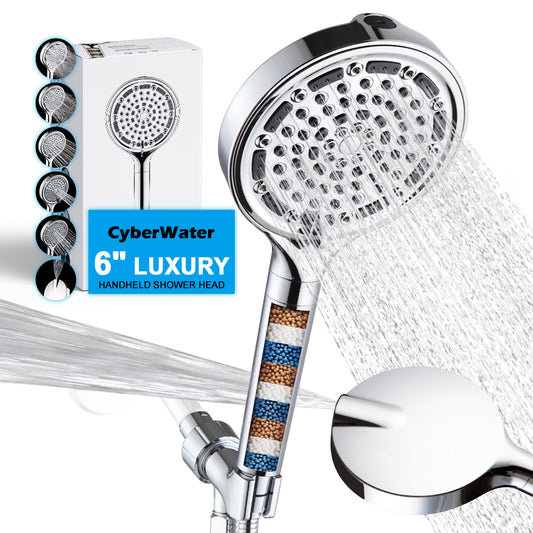 6-Inch Filtered Shower Head with Power Wash, 6 Spray Modes, 15-Stage Filtration, Handheld & Easy Install