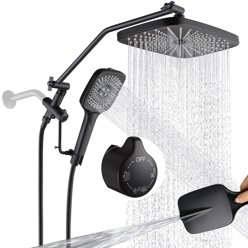 Dual shower head combo with 12" rain fall shower head and handheld