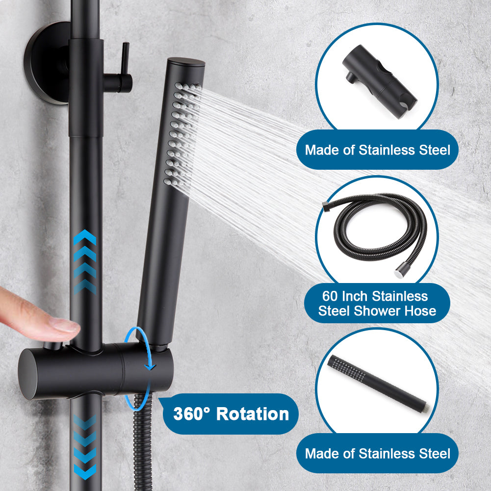 Premium Matte Black Outdoor & RV Shower System | Stainless Steel Rainfall & Handheld Combo