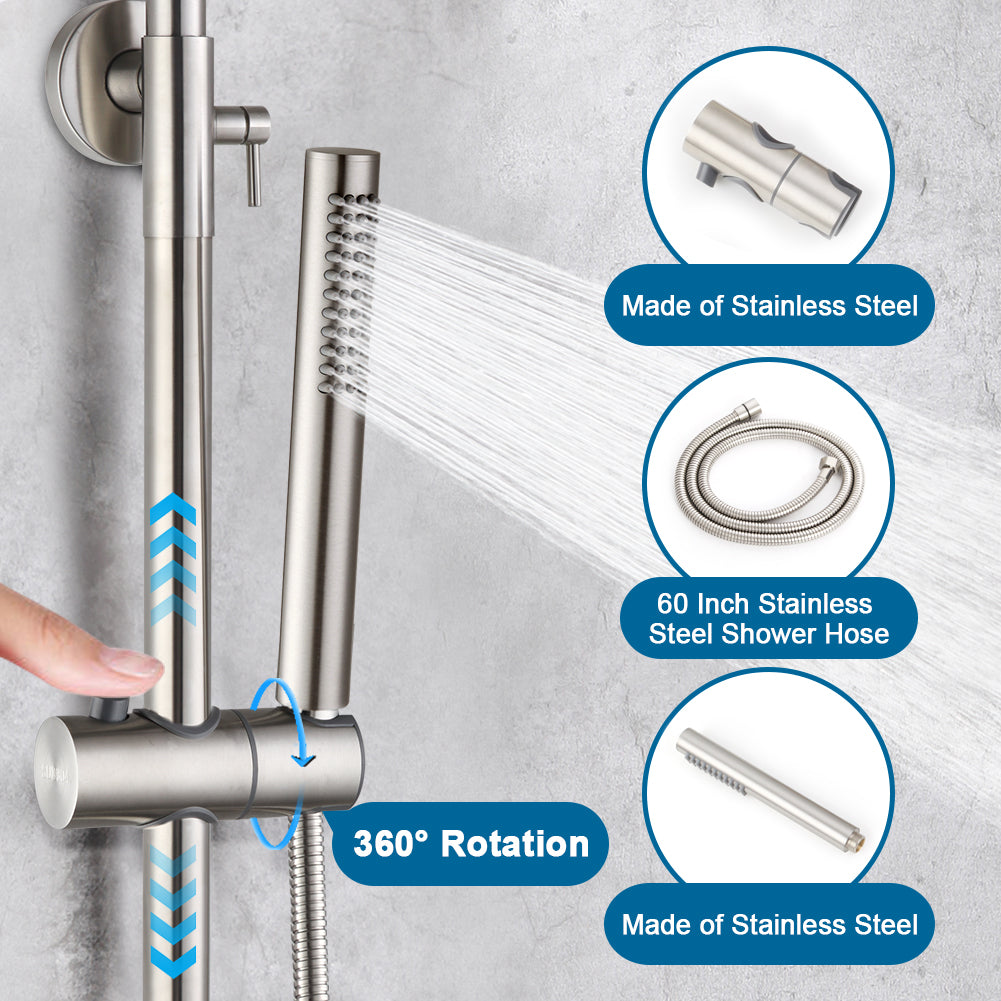 Premium Brushed Nickel Outdoor & RV Shower System | Stainless Steel Rainfall & Handheld Combo