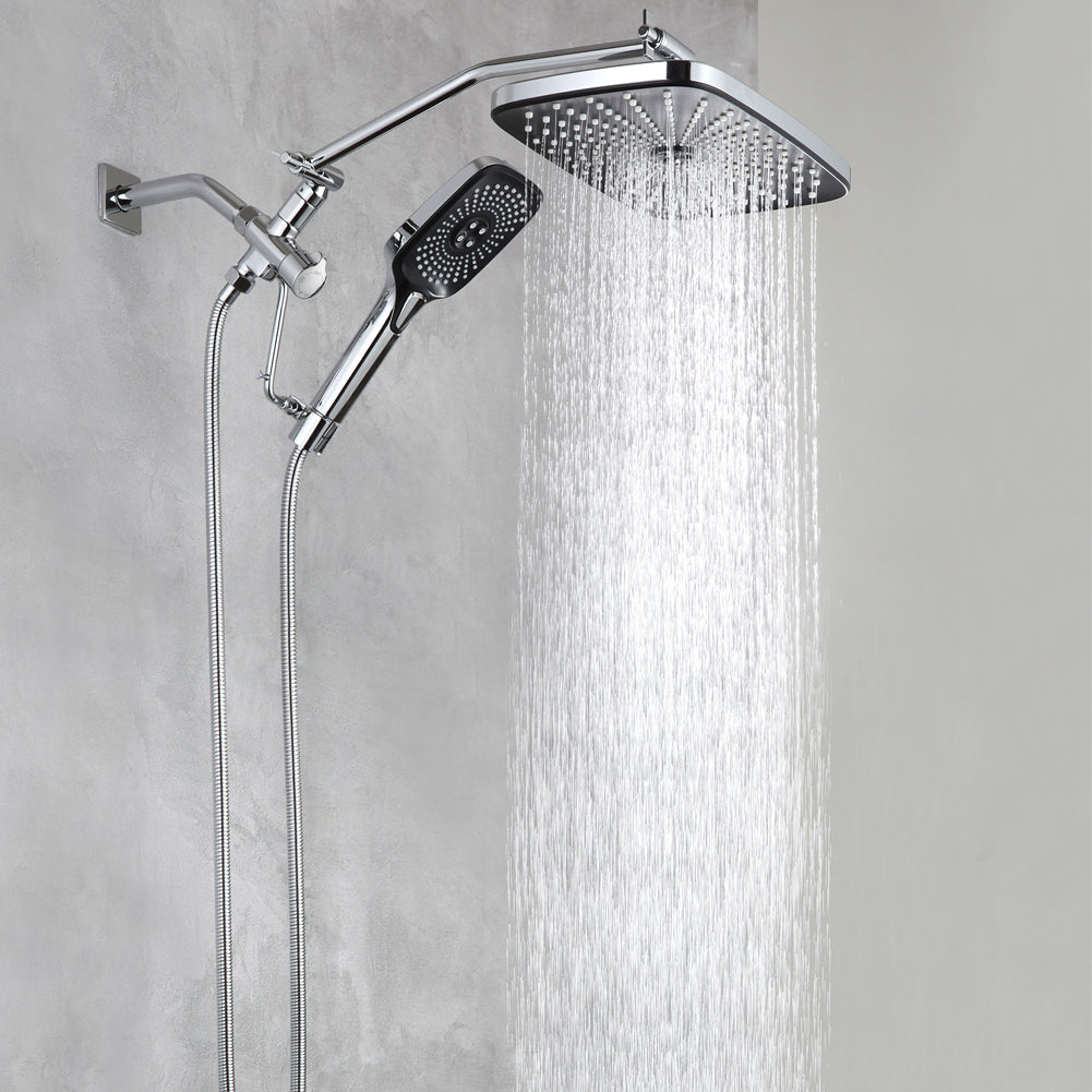 Dual shower head combo with 12" rain fall shower head and handheld