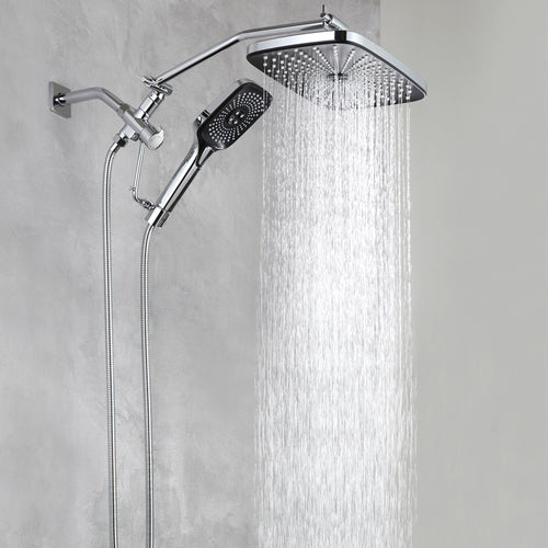 Dual shower head combo with 12" rain fall shower head and handheld