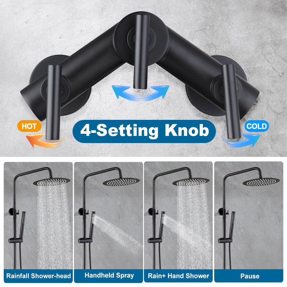 Premium Matte Black Outdoor & RV Shower System | Stainless Steel Rainfall & Handheld Combo