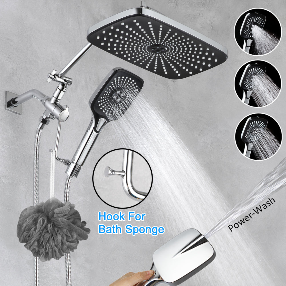Dual shower head combo with 12" rain fall shower head and handheld