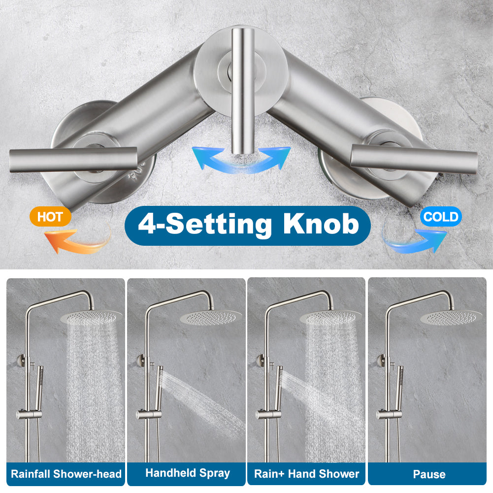 Premium Brushed Nickel Outdoor & RV Shower System | Stainless Steel Rainfall & Handheld Combo