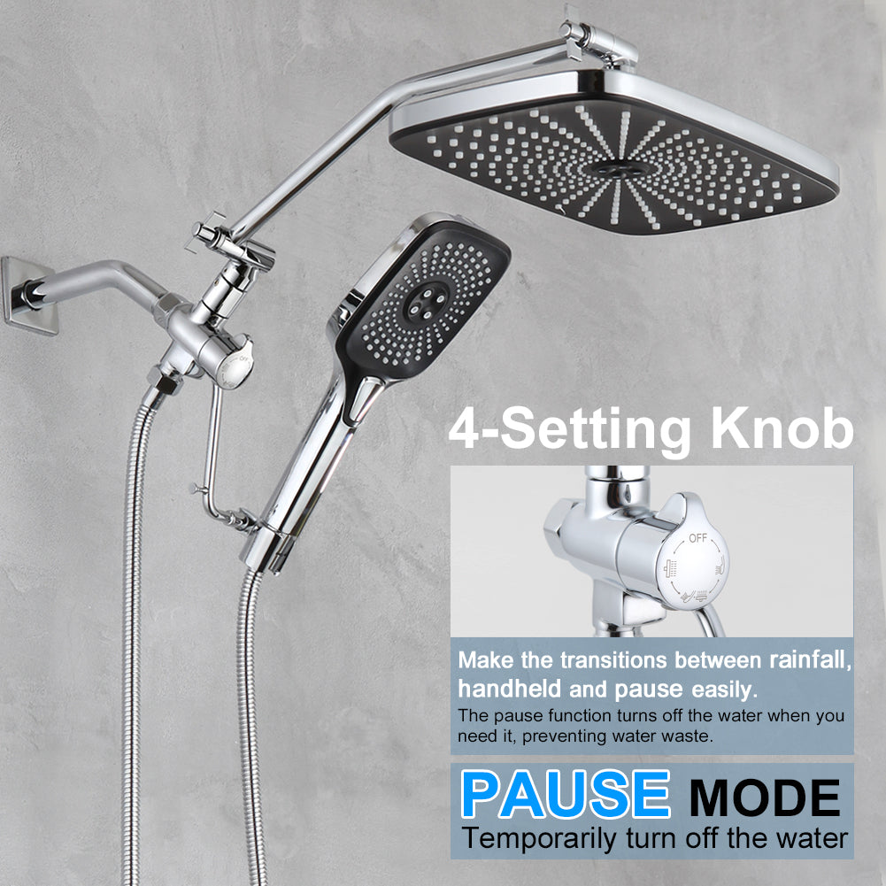 Dual shower head combo with 12" rain fall shower head and handheld