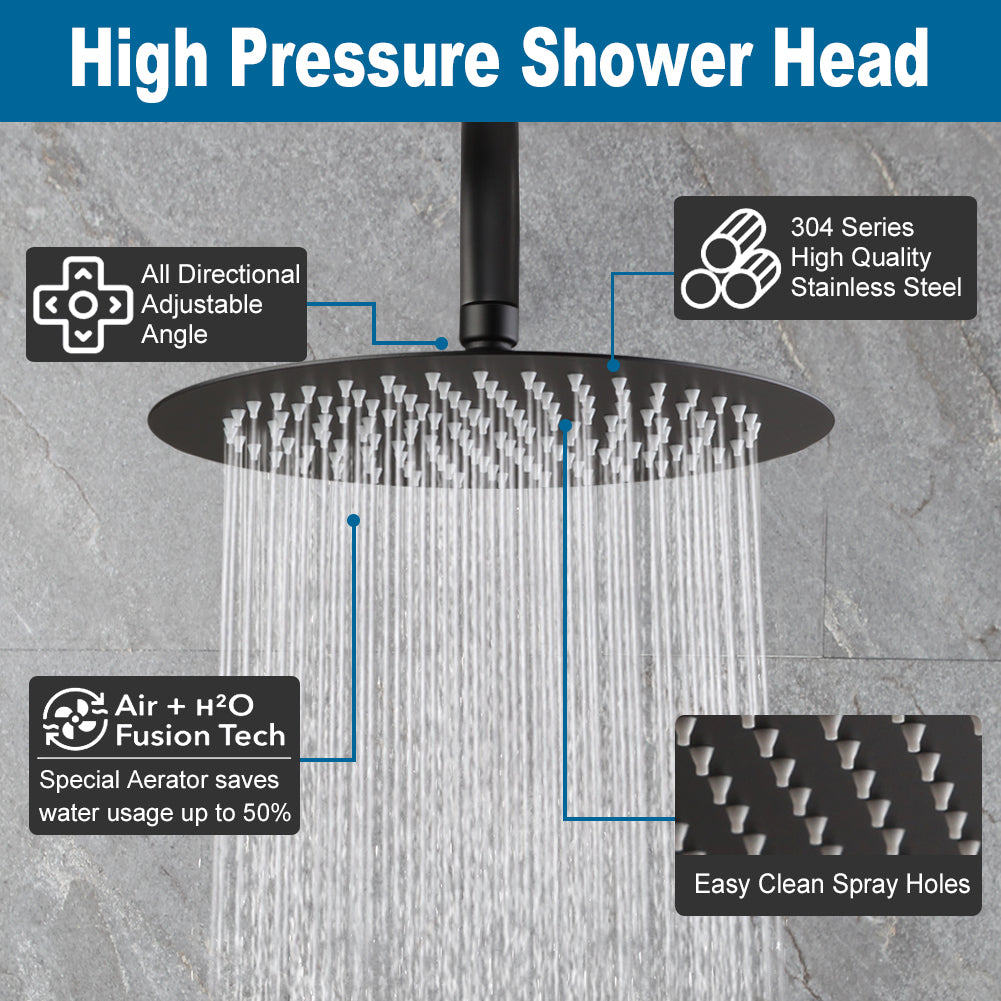 Premium Matte Black Outdoor & RV Shower System | Stainless Steel Rainfall & Handheld Combo