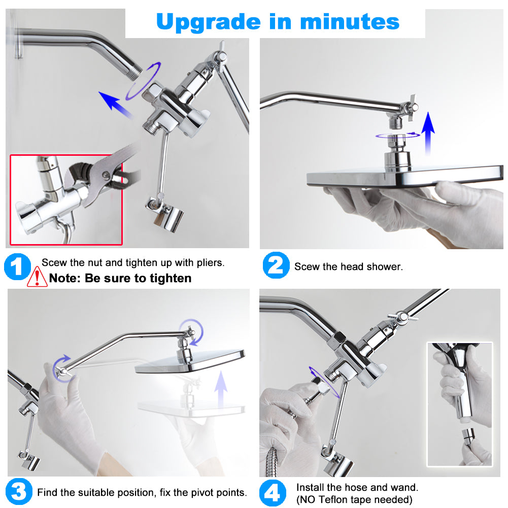 Dual shower head combo with 12" rain fall shower head and handheld