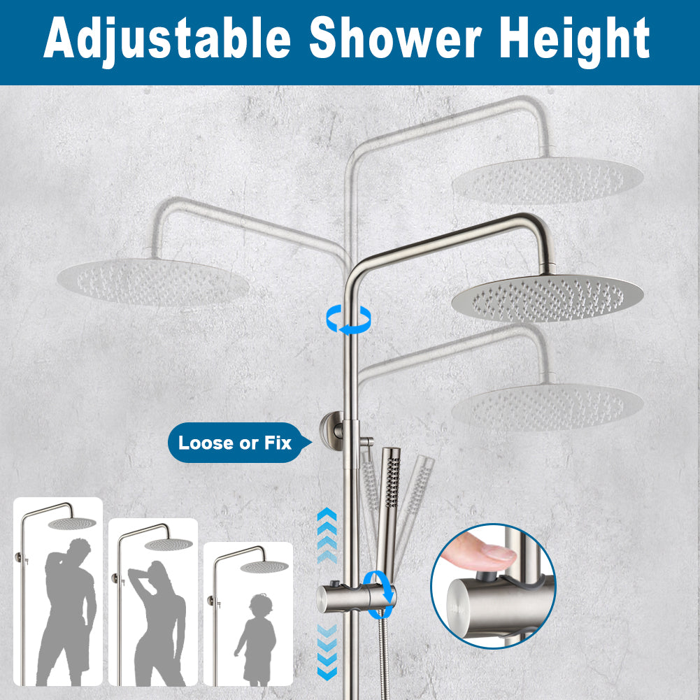 Premium Brushed Nickel Outdoor & RV Shower System | Stainless Steel Rainfall & Handheld Combo