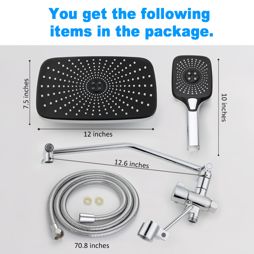 Dual shower head combo with 12" rain fall shower head and handheld