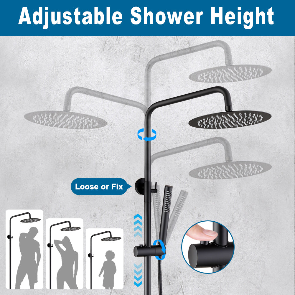 Premium Matte Black Outdoor & RV Shower System | Stainless Steel Rainfall & Handheld Combo