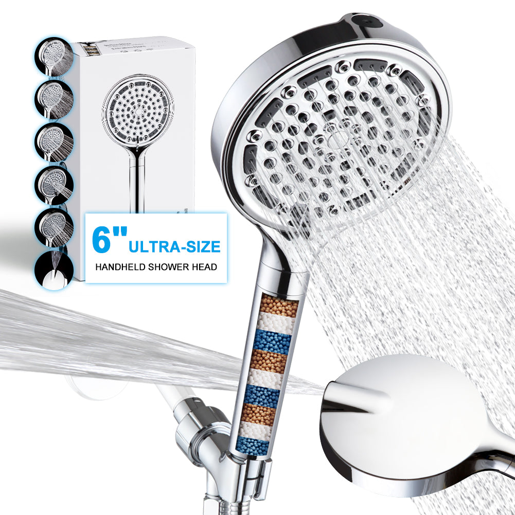 6-Inch Filtered Handheld Shower Head with 6 Spray Modes