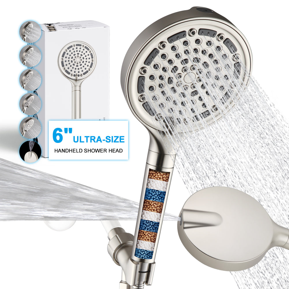 6-Inch Filtered Handheld Shower Head with 6 Spray Modes