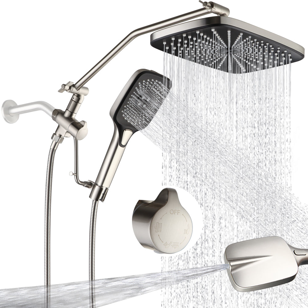 Dual shower head combo with 12" rain fall shower head and handheld